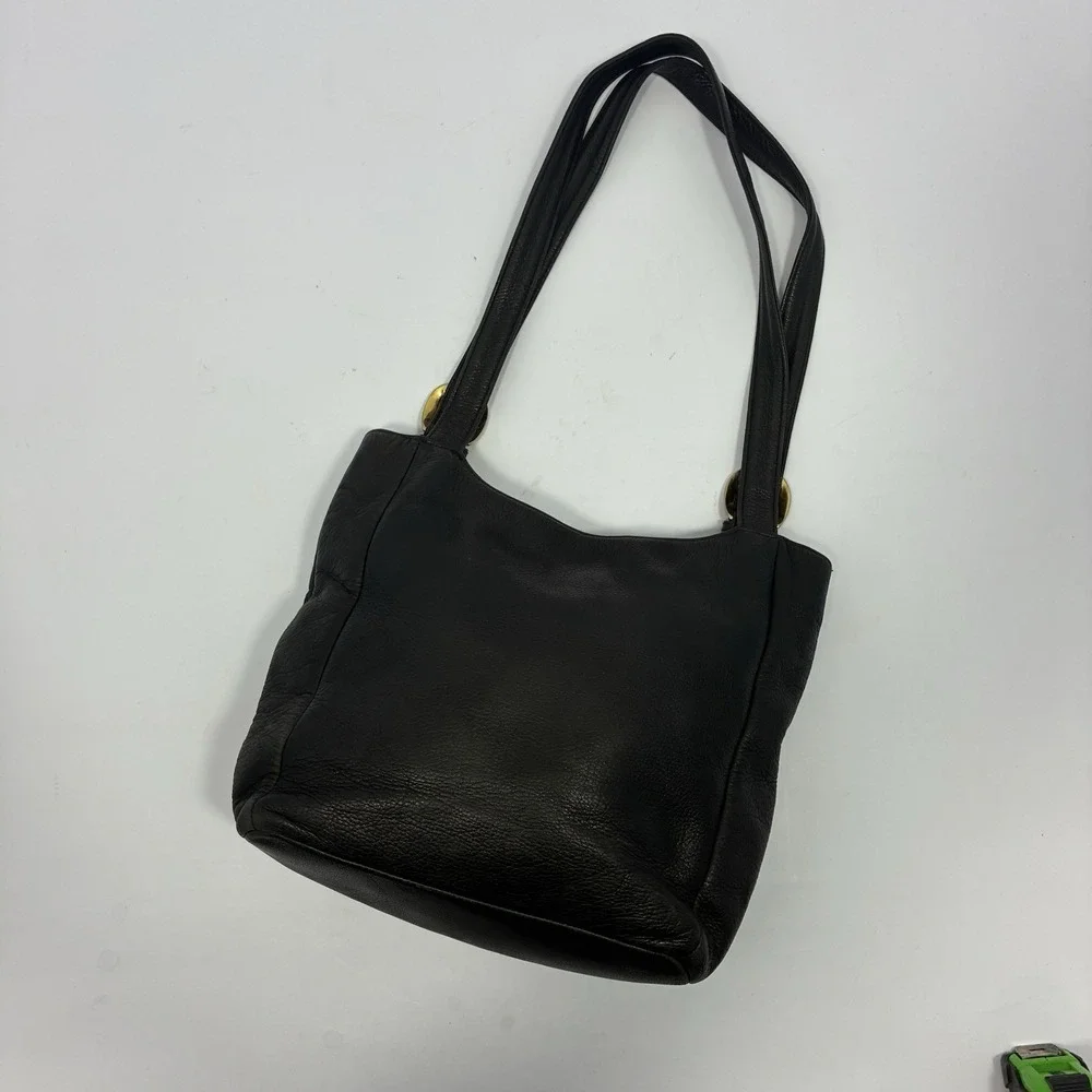 VTG A. Giannetti Genuine Leather Black Shoulder Tote Bag Gold Hardware Purse Y2K
